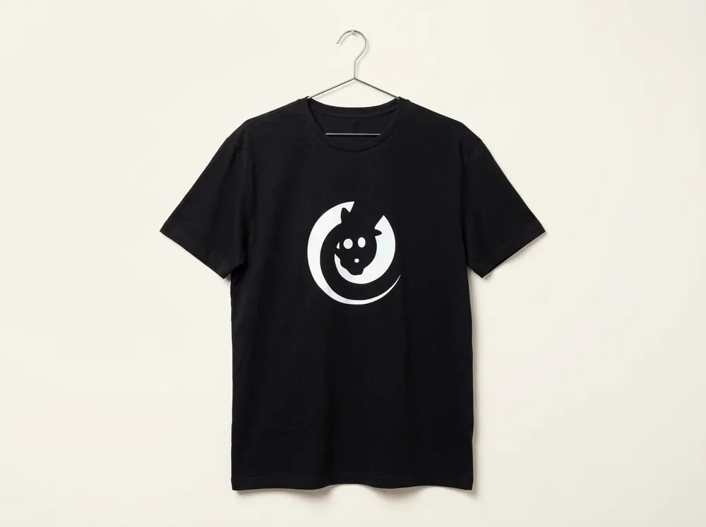 Camiseta gola redonda preta com logotipo branco em silkscreen