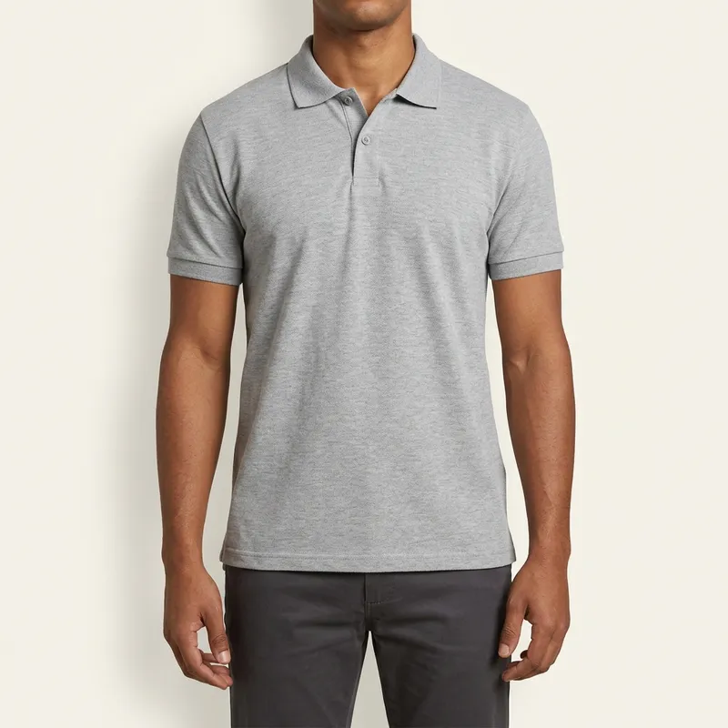 Polo cinza mescla masculina, vista frontal