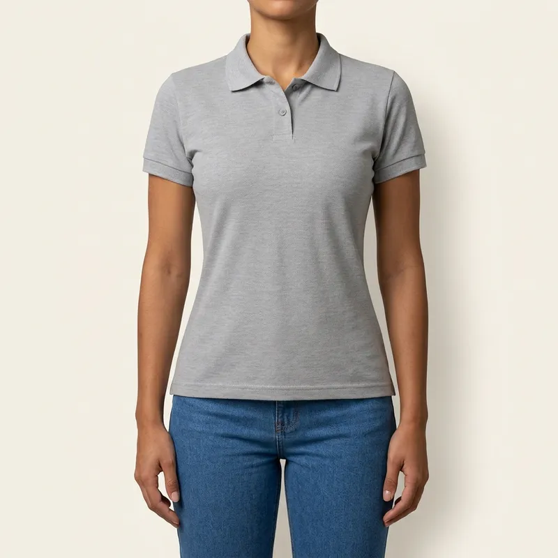 Polo cinza mescla babylook feminina, vista frontal